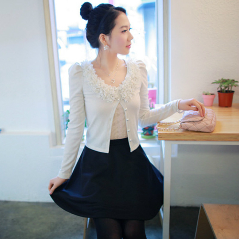 3661#2014春季新款 <em>韩国</em>品质玫瑰领花<em>开衫短</em>