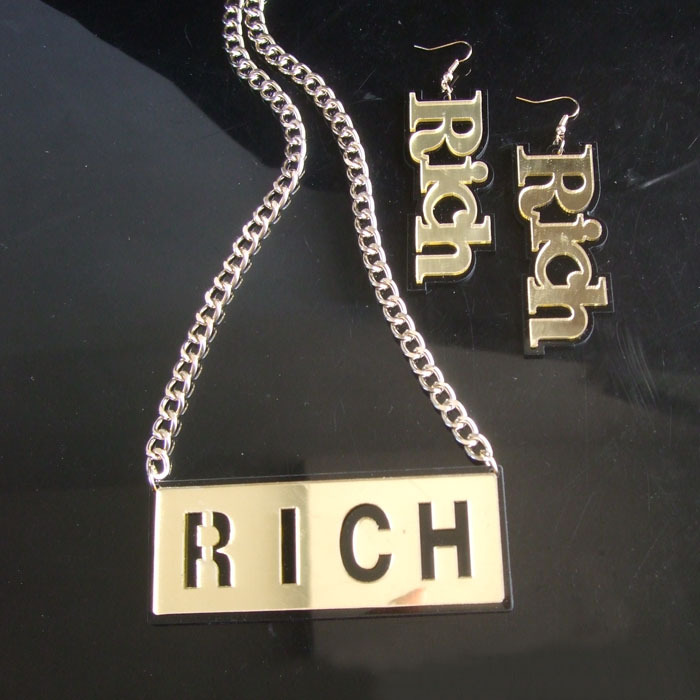 欧美流行 嘻哈hip hop 街舞 字母 rich 项链 耳环 套装