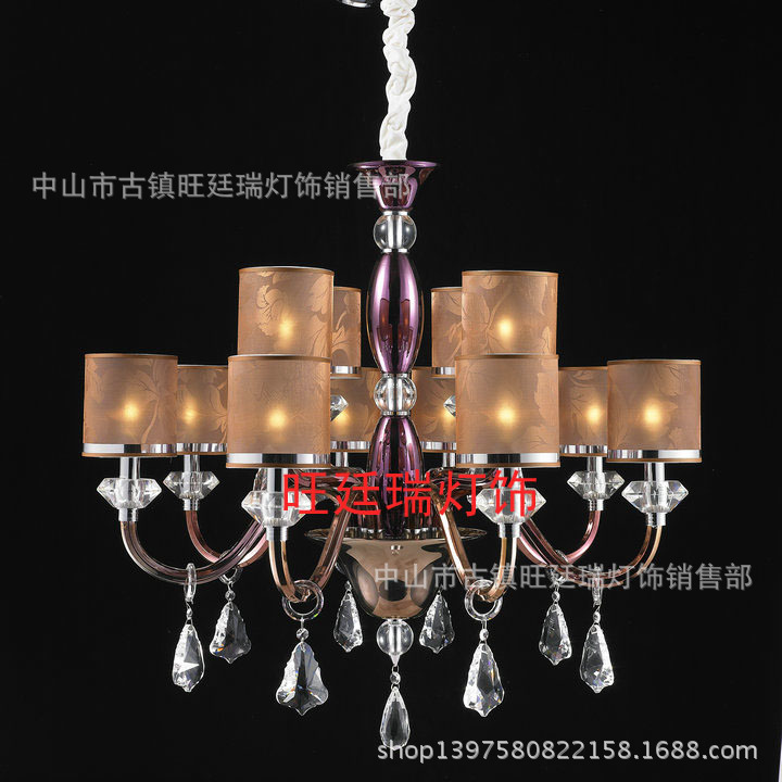 腊烛水晶灯 欧式灯 简约田园客厅灯铁艺餐厅灯书房花纹水晶吸顶吊灯饰具