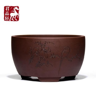 【君品】宜兴紫砂花盆厂家直销多肉陶瓷古典兰花球盆碗盆zyg003