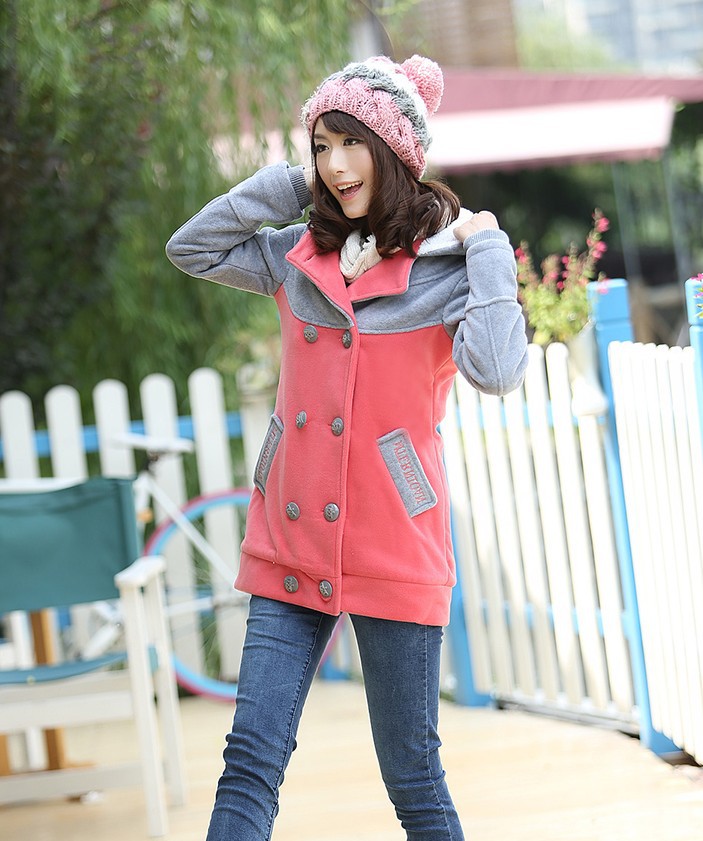韩版春季新款<em>少女装</em> 带帽加厚外套长款卫衣绒