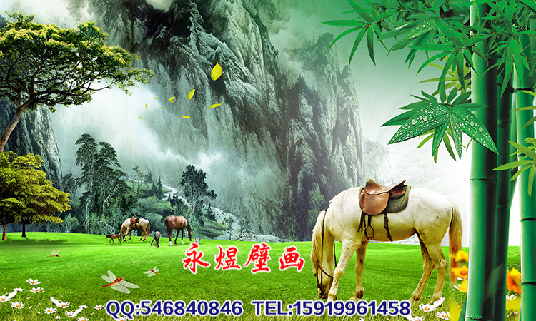3d瀑布风景壁画 江南水乡影视墙壁纸 客厅电视背景壁画 无缝墙布