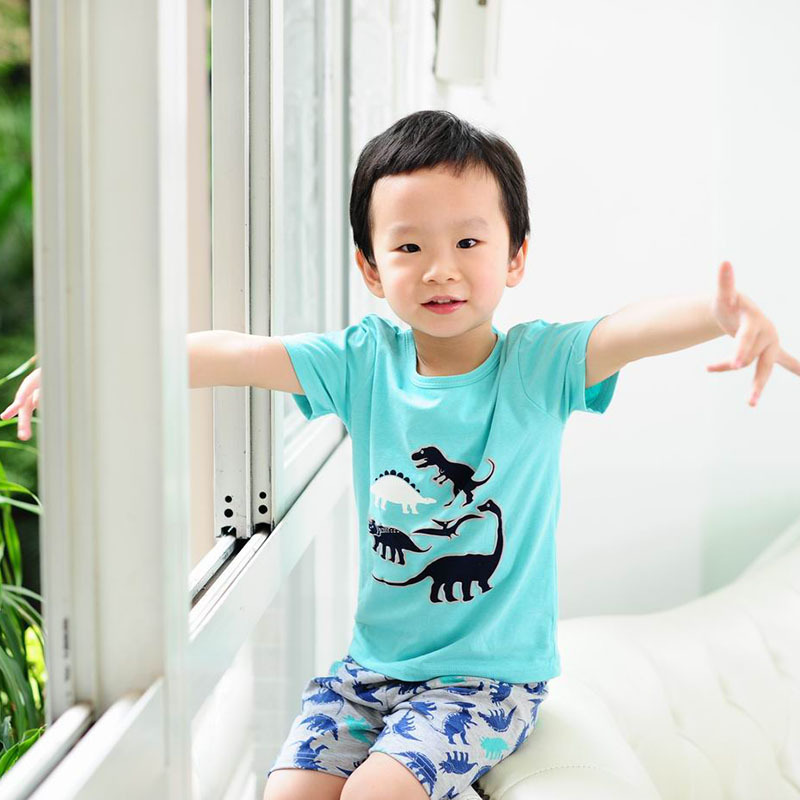 夏季<em>男儿童睡衣纯棉</em>内衣卡通动物恐龙宝宝休闲