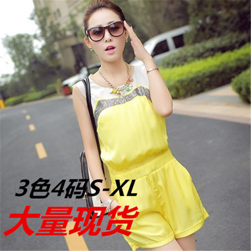 糖果色无袖<em>雪纺</em> 时尚休闲撞色<em>雪纺</em>背心<em>连体短</em>