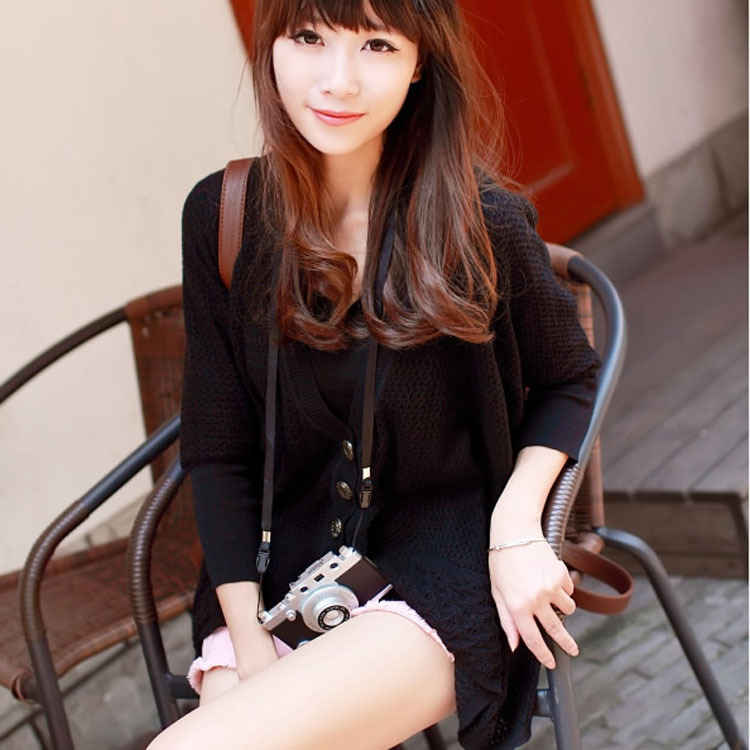 韩国春装不规则慵懒口袋<em>米色镂空外套</em>女式<em>针织</em>