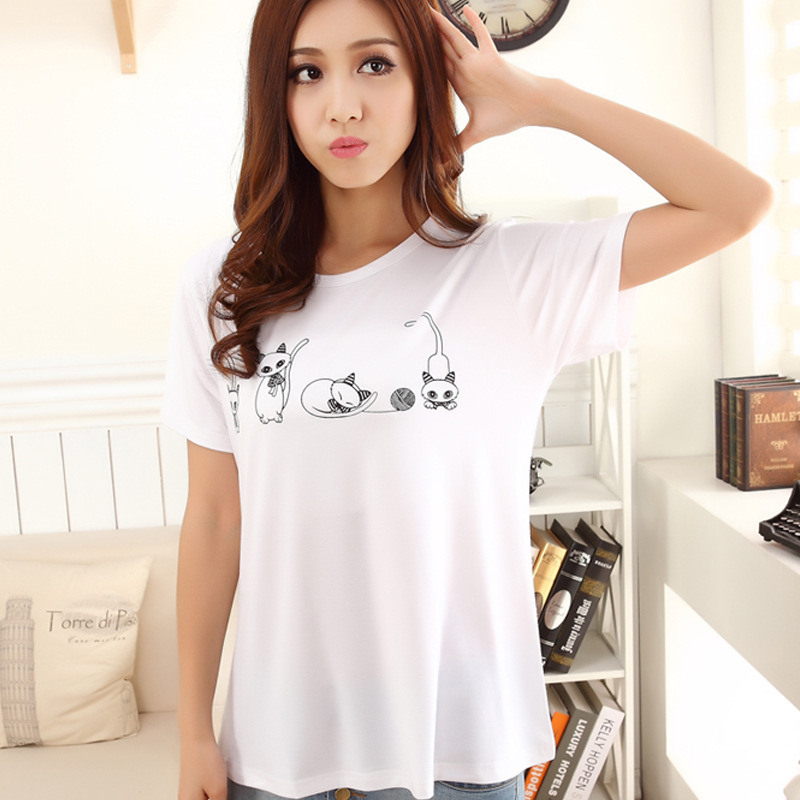 2014韩国夏装新款白色夏装短袖女装上衣宽松