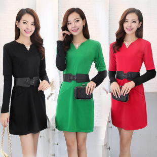 批发采购连衣裙-早秋新款中袖针织显瘦收腰连