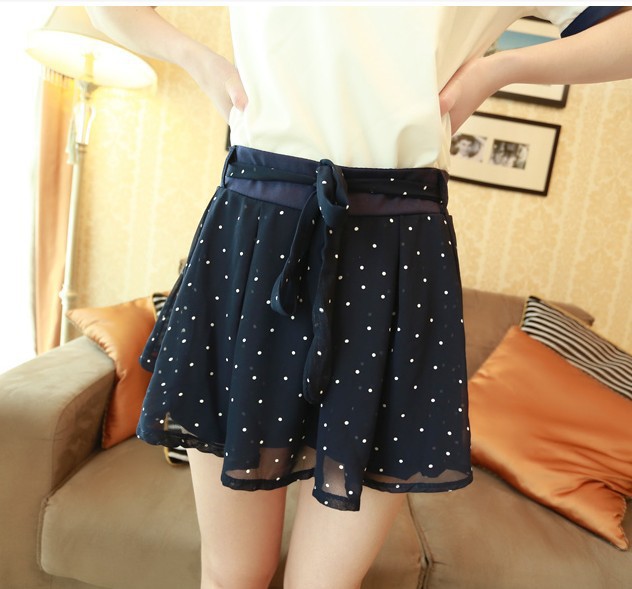 甜美波点半身裙印花雪纺百褶裙裤<em>夏装</em>短裙<em>女装</em>