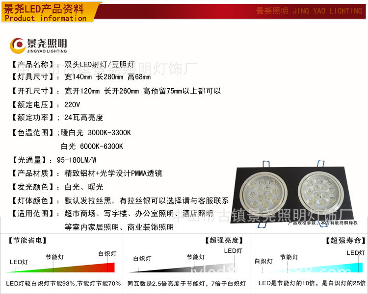 24瓦LED射灯豆胆灯格栅灯说明