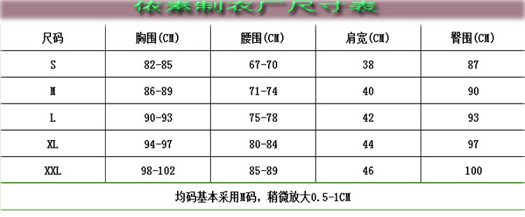 依素服裝尺碼參考表