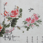 中式水墨画 富贵花开 水花玫瑰花 客厅电视背景墙墙纸 玄关背景墙