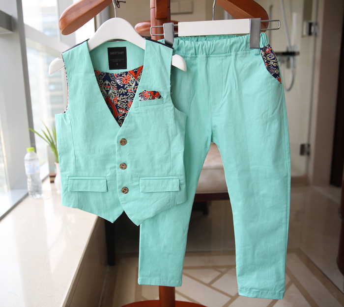 童套装-<em>韩版儿童马甲</em>西裤套装男童装糖果色小