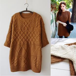 2014春装韩版<em>麻花毛衣</em>编织新款 开叉针织连衣