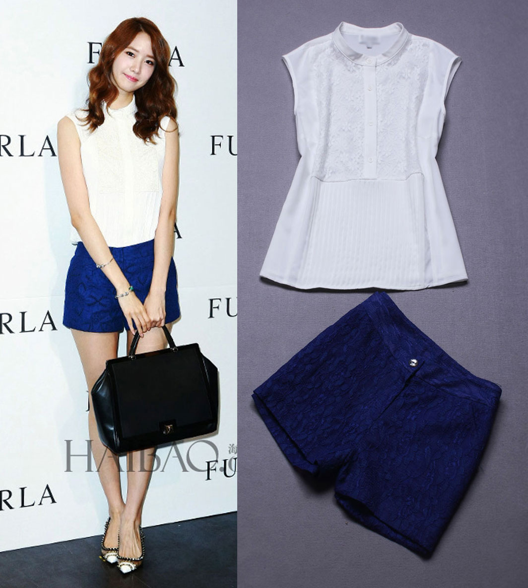 <em>明星同款</em>夏女装新款雪纺蕾丝拼接衬衫+复合蕾