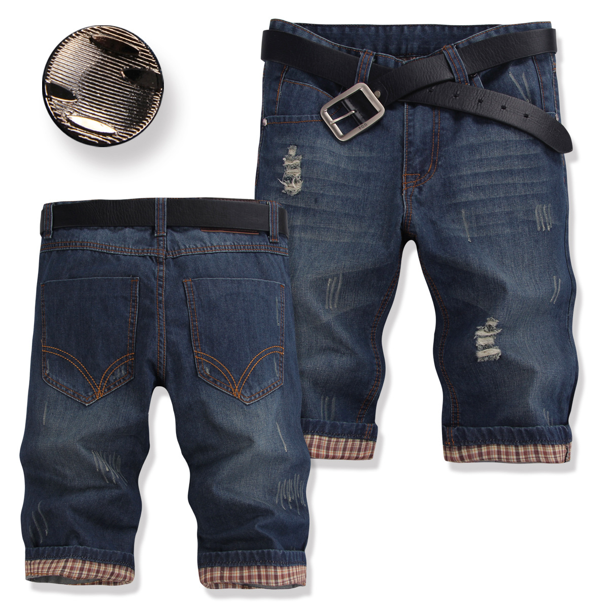 韩版夏季<em>牛仔短裤 翻边</em>五分裤 <em>男士</em>直筒休闲中