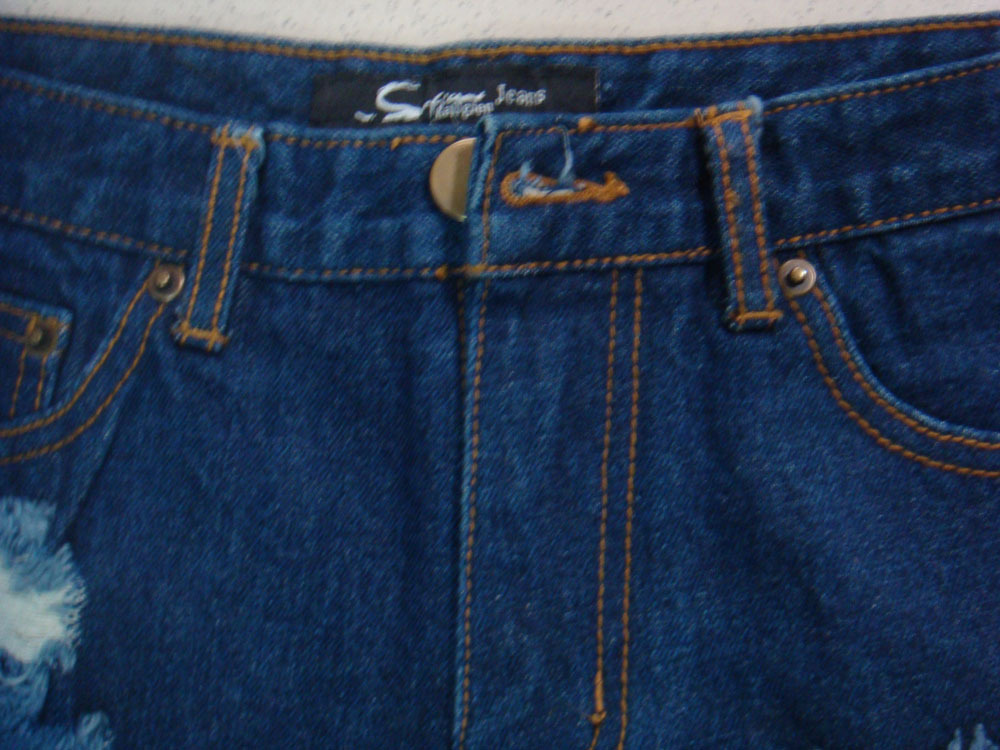 【春夏新款韩版经典怀旧破洞高<em>腰包臂</em>显瘦浅蓝