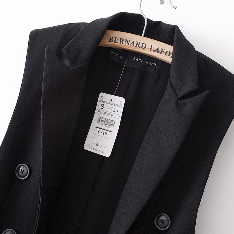 【2014春夏女新款双排扣<em>西装</em>领中<em>长款</em>背心马