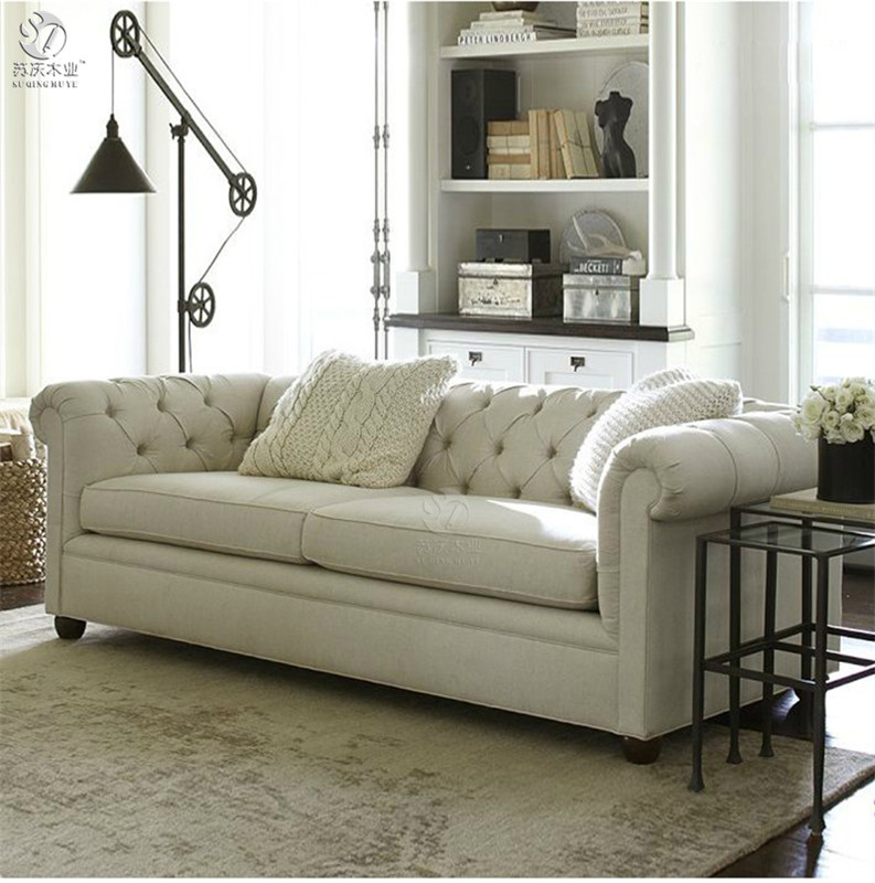 现货新古典后现代布艺拉扣沙发美式田园休闲复