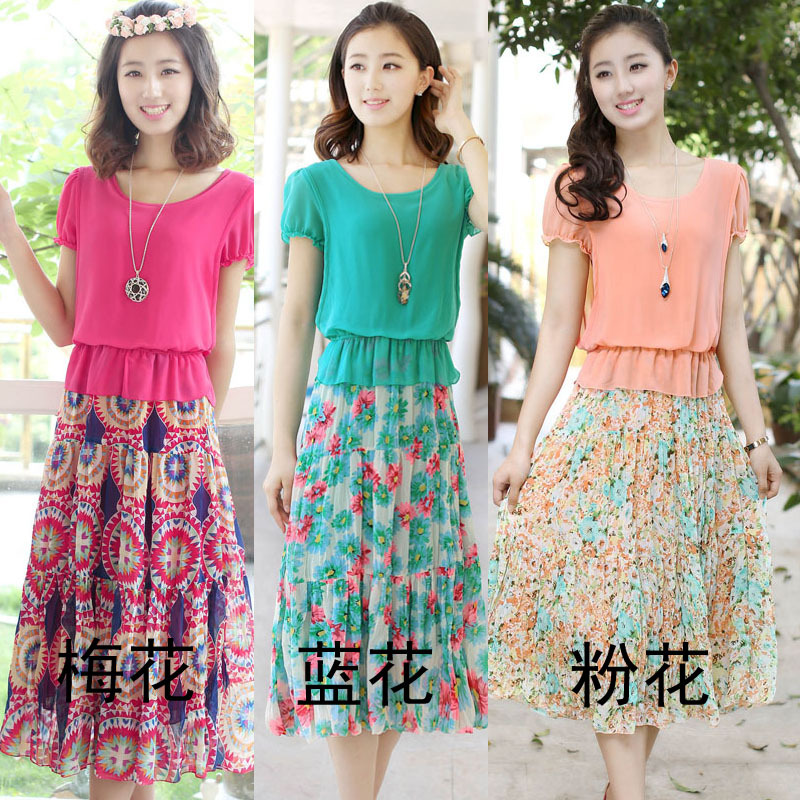 039#新款<em>韩版</em>波西亚沙滩<em>连衣裙</em>夏装碎花<em>雪纺</em>