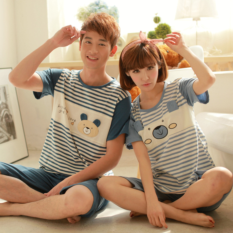 春夏天<em>男女</em>人<em>情侣睡衣</em> <em>长袖</em>短袖卡通可爱纯棉