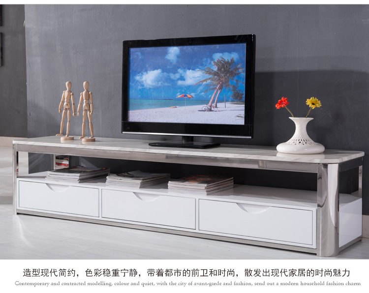 【佳优】厂家批发时尚不锈钢638电视柜 白色大理石烤漆储物地柜