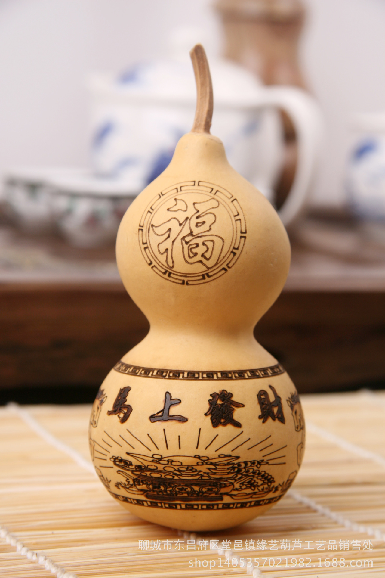 雕刻 葫芦 葫芦工艺品 天然葫芦雕刻马上发财 精美雕刻葫芦