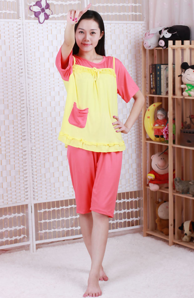 春夏季短袖蕾丝<em>睡衣</em>女夏天<em>睡衣</em>女人<em>纯棉</em>pink家