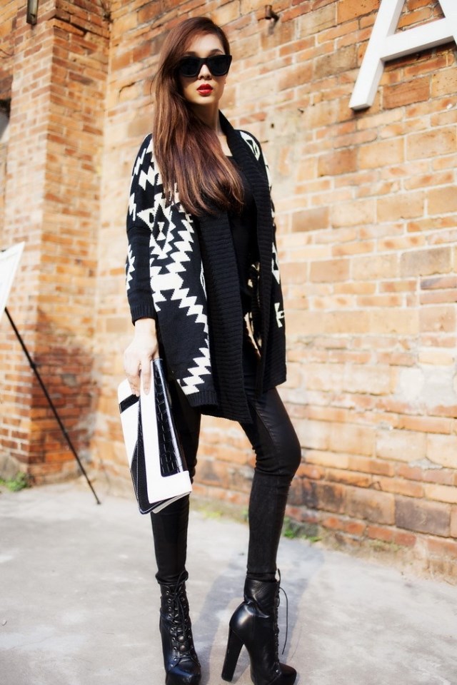 2014春装新款<em>毛衣</em> <em>休闲宽松</em>外套几何图案宽松