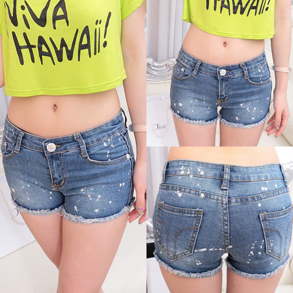 2014夏装新款<em>短裤</em>高弹力<em>牛仔短裤</em>拉链<em>卷边</em>破