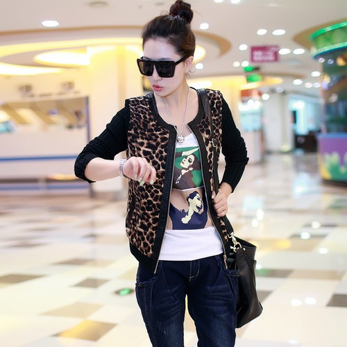 2014春装 新款<em>女装</em> 休闲<em>短外套</em> 韩版修身豹纹开