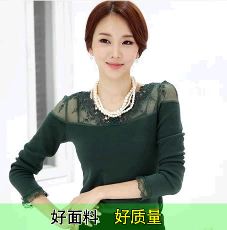 新款韩版女装春秋装修身蕾丝加绒打底衫 长袖