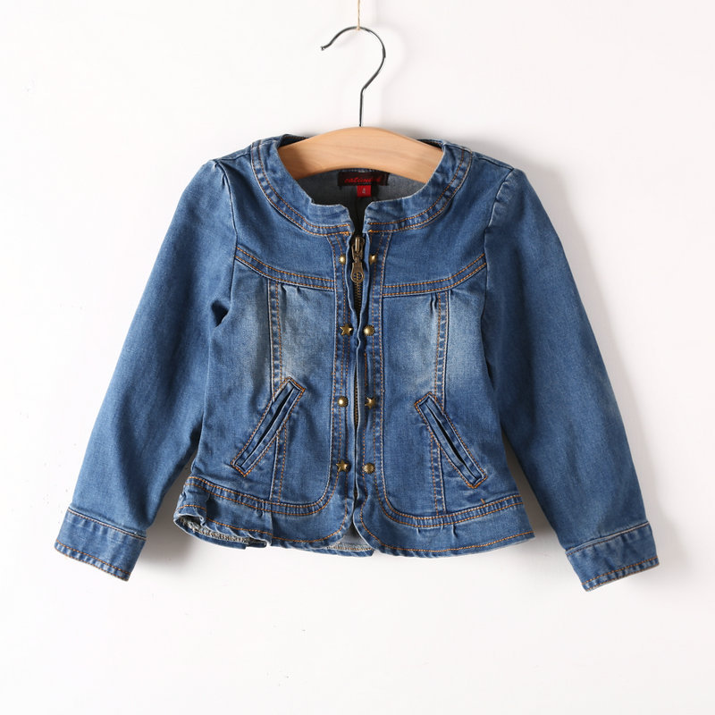 2014春夏新品 <em>女童</em>铆钉圆领<em>牛仔外套</em>牛仔衣 外