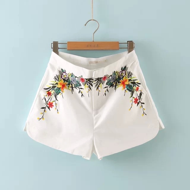 chirly欧时力2014新女夏装棉质中腰印花<em>阔腿短</em>