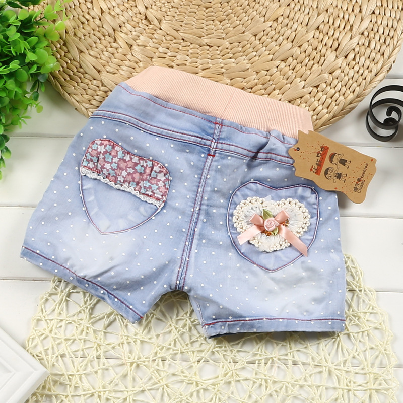 外贸童裤 夏季<em>女童短裤</em>H43 蝴蝶结<em>绣花口袋</em>中