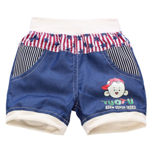 童裤-卡通印花图案<em>牛仔短裤</em> <em>男童</em>牛仔<em>三分</em>裤 常