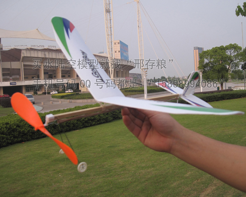 橡皮筋动力立体飞机航模 滑翔机模型 航模器材 起落架单翼滑翔机