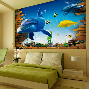 卡通儿童房墙贴 3d仿真立体壁纸 客厅电视背景墙壁画 无纺布墙纸