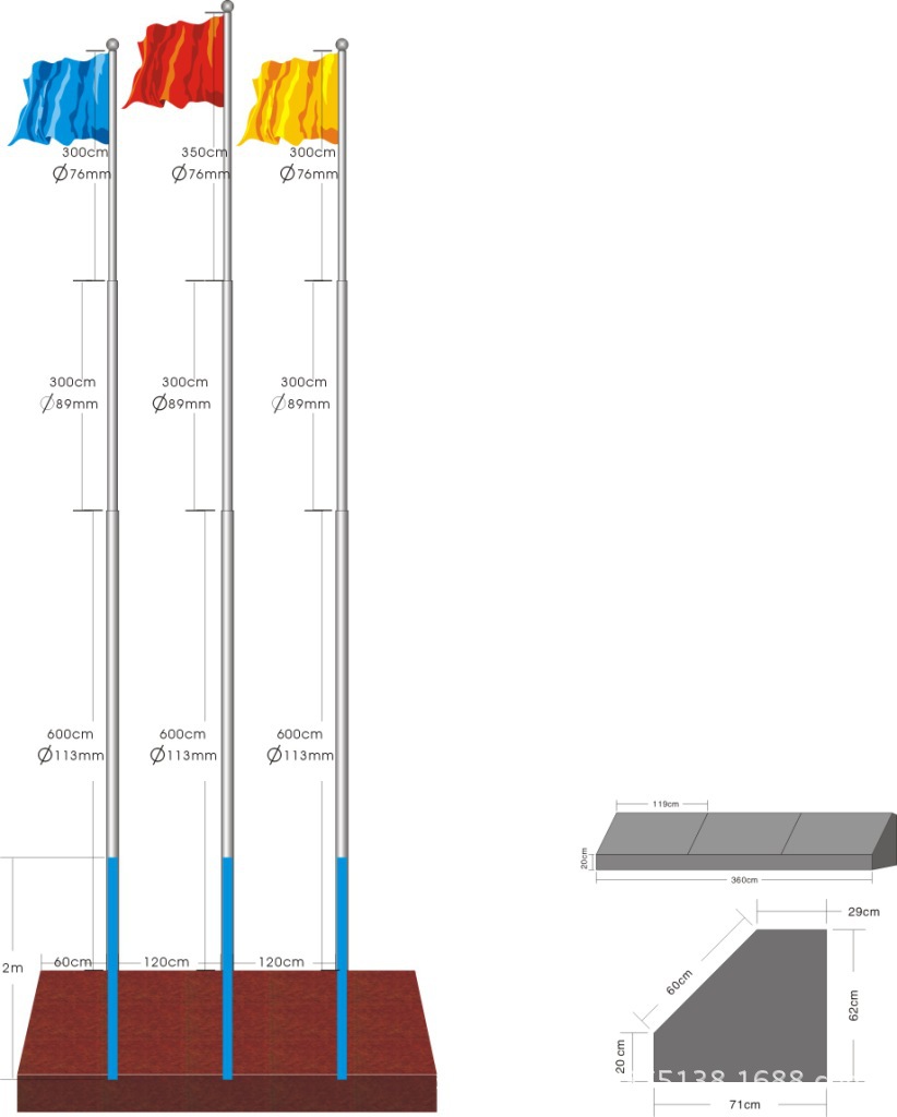 不锈钢旗杆加工定做,旗杆尺寸,旗杆高度与间距