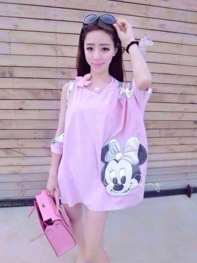 SC638#<em>欧洲站女装批发店</em>肩膀镂空个性米奇宽