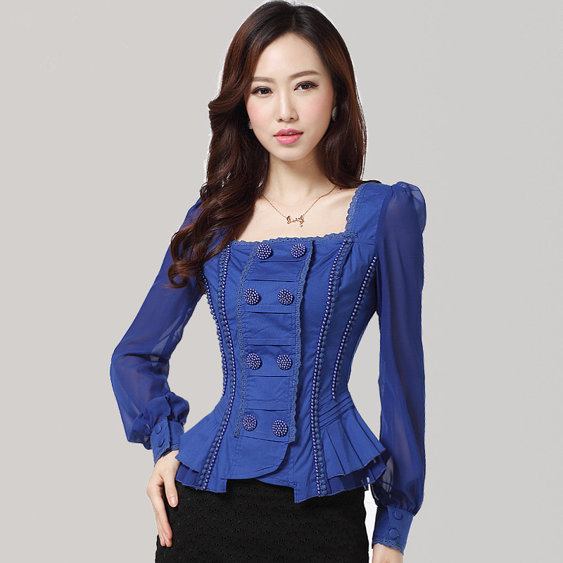 2014<em>春季女装</em>新款<em>大码</em>小清新雪纺衬衫女长袖