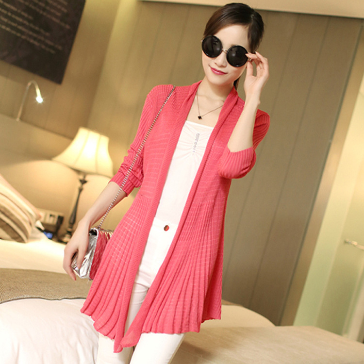 <em>开衫</em>女 2014新款 <em>宽松薄款中长款</em>镂空外套针织