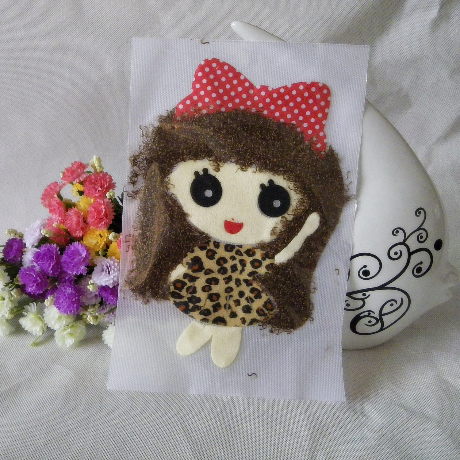 拼布<em>卡通</em>造型豹纹裙女孩布贴 DIY补丁 补花<em>花边</em>