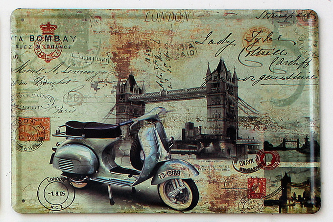 【小绵羊摩托车卡通挂画装饰画中号铁皮画现代