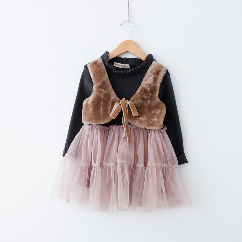 14101662 <em>童装批发</em>秋冬 女 童 连衣裙 假两件 马