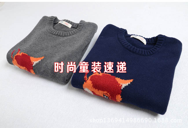【外贸童装圆领卡通图案<em>儿童毛衣</em>男童<em>两色</em>毛线