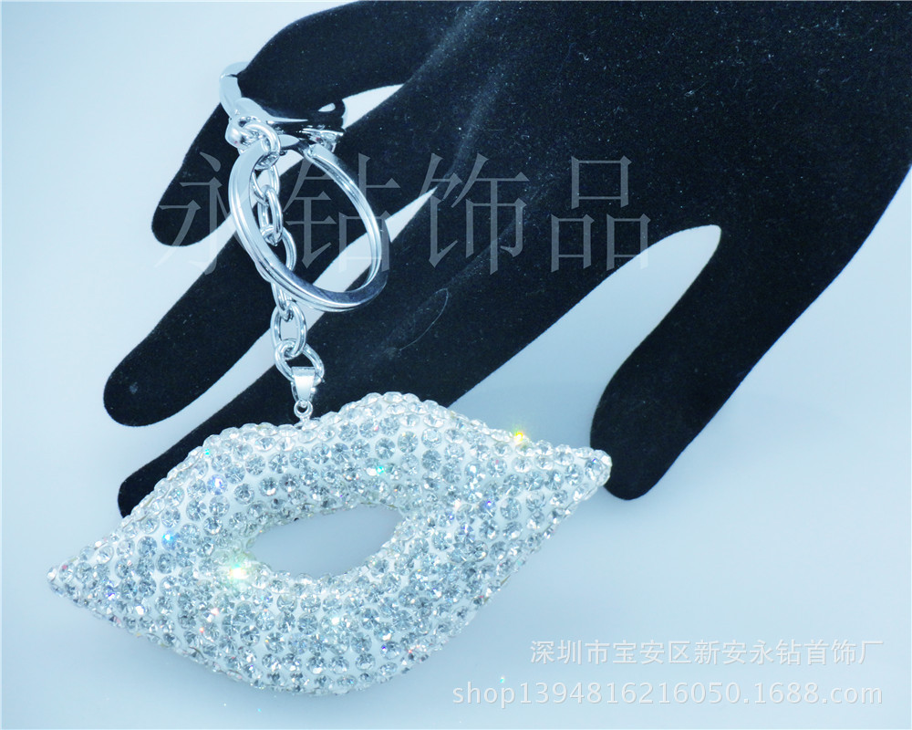 新款双面满钻大嘴唇吊坠 项链<em>毛衣</em>链<em>挂件</em> 欧美