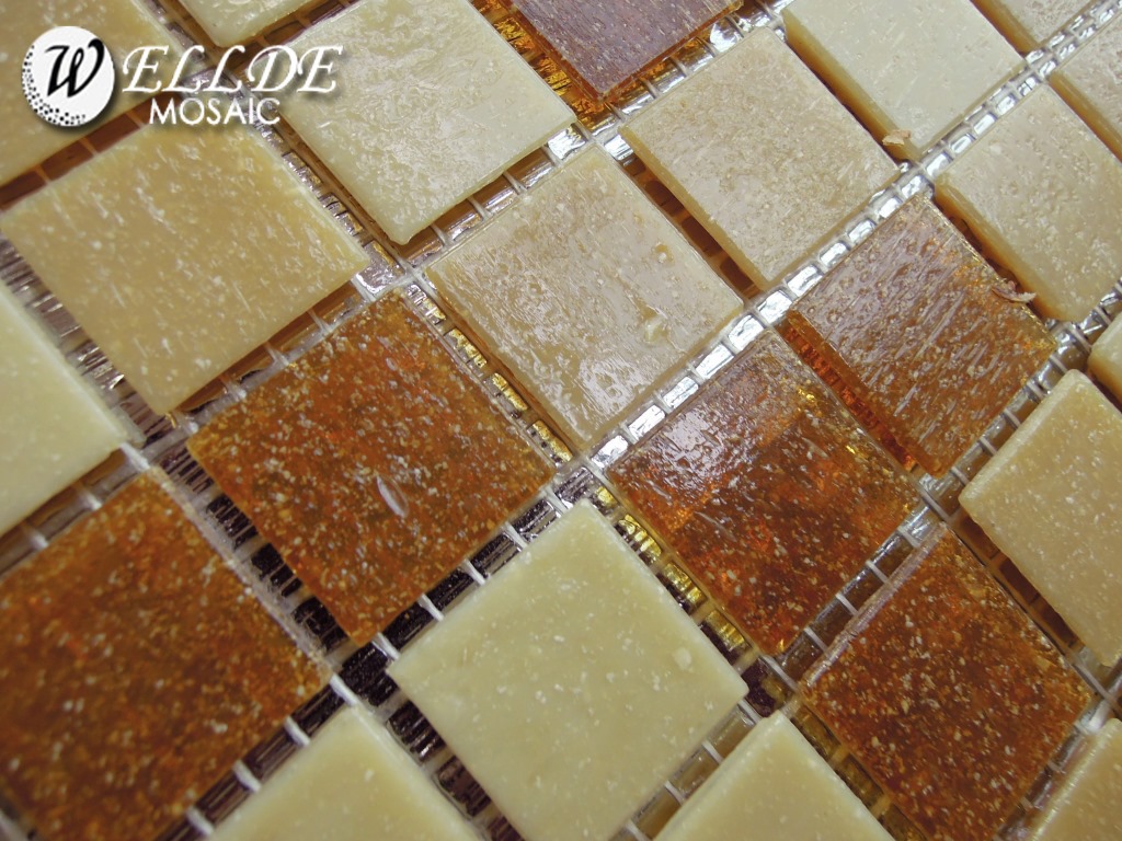 米黄色混拼有砂料外墙玻璃马赛克瓷砖