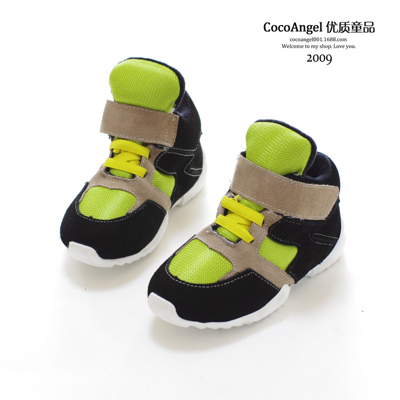 2014冬款 儿童休闲鞋 男童女童真皮拼接款 加绒运动鞋 棉鞋