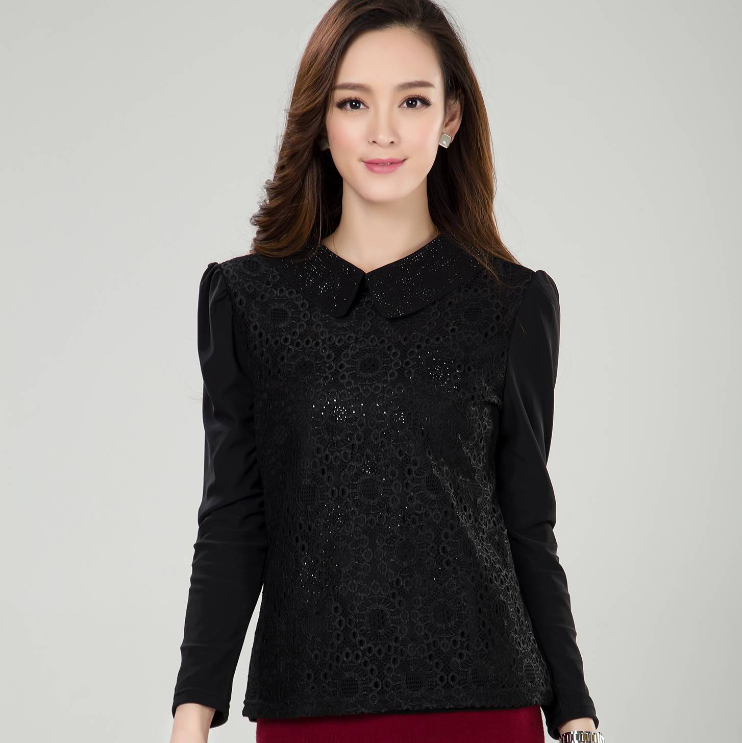 2014春装新款女装 <em>女式</em>韩版蕾丝网纱拼接<em>打底</em>