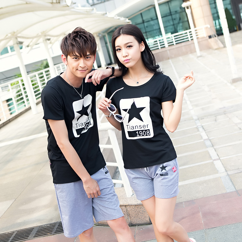 2014夏装新款韩版个性短袖T恤情侣套装班服 